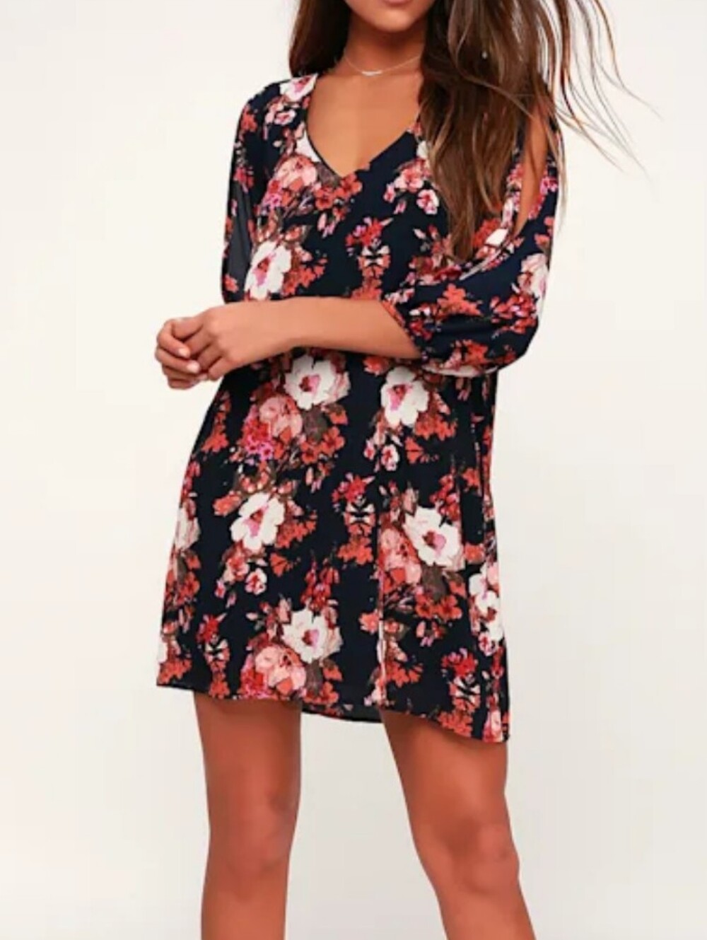 Lulus Women Floral Cold Shoulder Sleeve Mini Dress XS